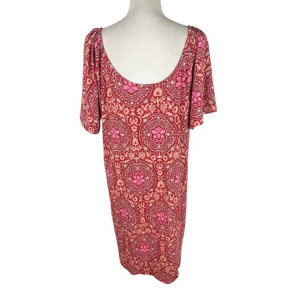 Boden Scoop Neck Jersey Mini Dress Poinsettia Exotic Tile Red Size 16/18 R - Picture 5 of 8
